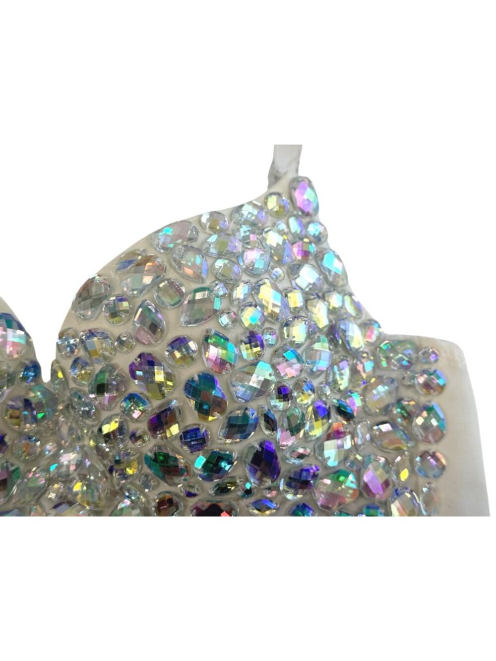 SPARKLY Faceted Crystal Embellished White Bralette Bra Top Adjustable 34/75 - Picture 9 of 14